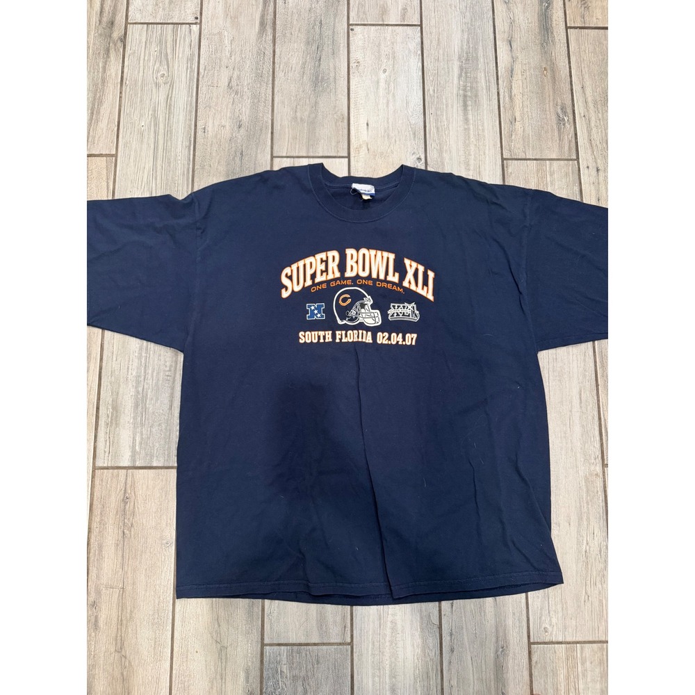 Vintage Reebok Super Bowl XLI Chicago Bears T-Shirt Navy Blue Mens 2XL 2007